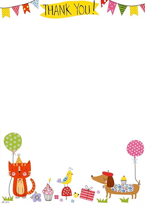 Pack Of 20 Children's Thank You Notes & Envelopes - Owl Cat Dog Bunting Balloon