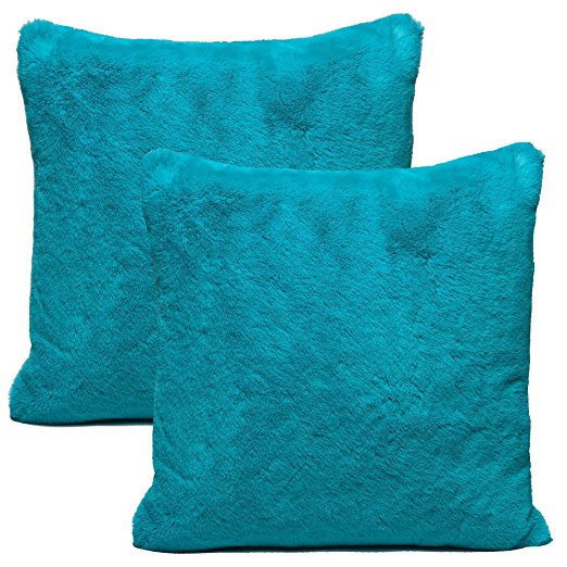 Chanasya Super Soft Elegant Faux Fur Solid Pattern Cozy Decorative Plush Teal Throw Pillow Cover Pillow Sham- Solid Teal Blue Throw Pillowcase 18x18 Inches 2-Pack