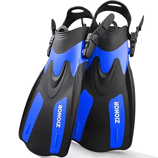 Zionor F1 Diving Snorkel Short Fins Flippers for Men Women Adjustable Open Heel Trek Design for Travel Snorkeling Swimming