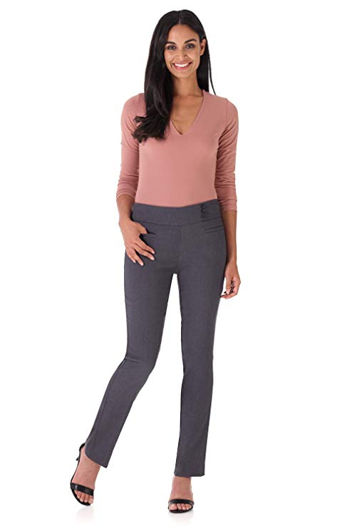 Rekucci Women's Ease Into Comfort Everyday Chic Straight Pant w/Tummy Control and Button Waist Detail