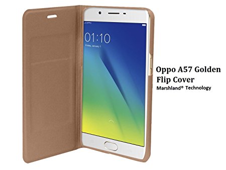 Oppo A57 Flip Cover Case [Golden Colour] Superior Finish Perfectly Fits Your Mobile Device By Marshland®