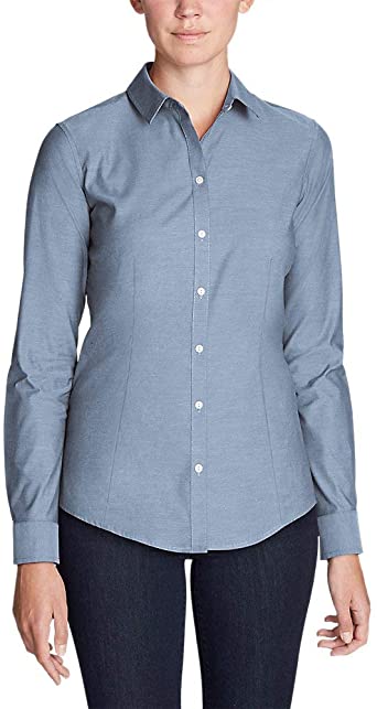 Eddie Bauer Women's Wrinkle-Free Long-Sleeve Shirt - Solid, Chambray Regular L