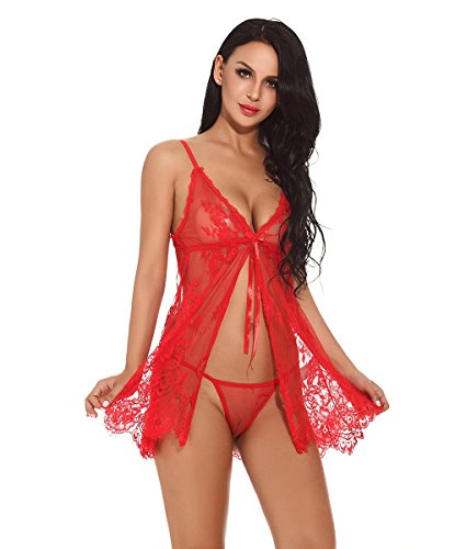 Womens Pajamas Lace Babydoll Strap Chemise Halter Lingerie bullet point