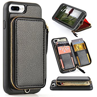 iphone 7 Plus Wallet Case, iphone 7 Plus Case with Card Holder, ZVE iphone 7 Plus Protective Wallet Leather Case With Credit Card Holder Slot, Handbag for Apple iphone 7 Plus 5.5 inch - Black