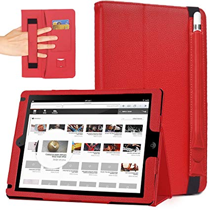 iPad Pro 9.7 Case, iPad Air Leather Case, COCASES Premium Leather Multi-Angle Viewing Folio Book Stand Cover [Auto Sleep / Wake] Kickstand Lightweight Slim Design Protector with Apple Pencil Holder for New iPad 9.7 inch (RED)