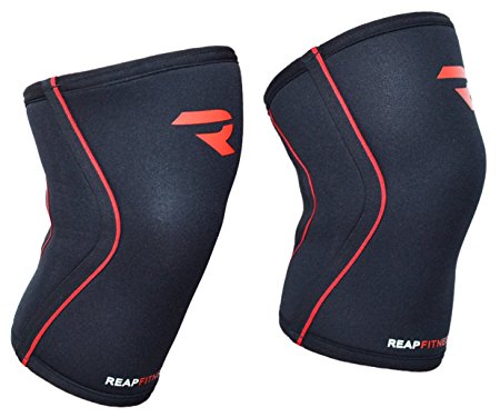 KNEE Support for SQUATS 7MM by REAP FITNESS (PAIR) Ideal for Crossfit, Deadlifts, Heavy Lifting, Knee Sleeves for Heavy Workouts