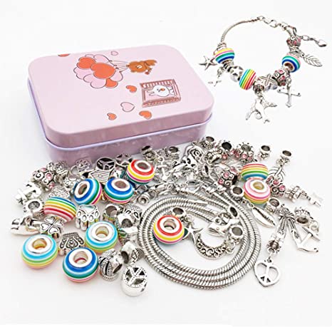 Swiftrans DIY Charm Bracelet Making Kit for Girls,Jewelry Bracelets Kit with Beads in Exquisite Box, Crafts Gifts Set for Girls Teens Age 8-12