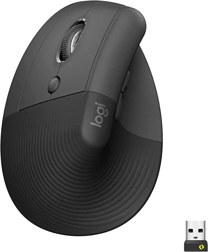 Logitech Lift Left Vertical Ergonomic Mouse, Left-handed, Wireless, Bluetooth or Logi Bolt USB, Quiet clicks, 4 buttons, compatible with Windows/macOS/iPadOS, Laptop, PC - Graphite