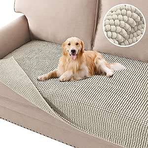 H.VERSAILTEX Plush Chenille Dog Bed Cover Thick Soft Sofa Cover for 3 Cushion Couch Anti Slip Couch Cover Water Resistant Furniture Protector for Dog, Pet, Cat (35" x 74", Island Fossi)