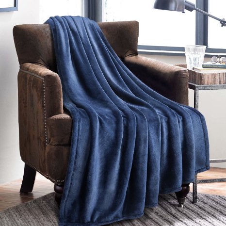 Flannel Throw Blankets Bed Blanket by Bedsure-100 Plush MicrofiberWarmCozyFluffy Lightweight and Easy Care Couch Blanket Twin FullQueen King50x60 Blue Navy