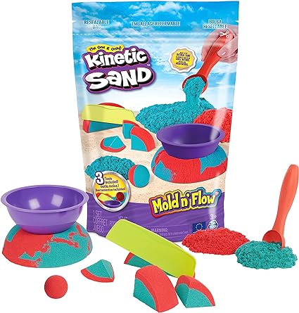 Kinetic Sand Mold n’ Flow, 1.5lbs Red and Teal Play Sand, 3 Tools Sensory Toys, Stocking Stuffers & Christmas Gifts for Kids Ages 3