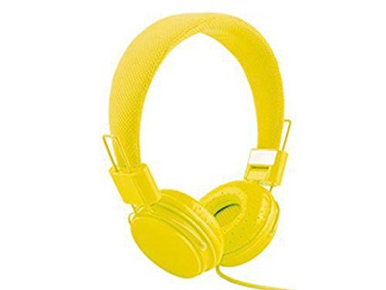 WIM Headband Lightweight Stereo Foldable Headphones with Microphone and Remote Control Headband Headphones 3.5mm Cartoon Earphone Headset Dj Headphones For Girls Kids (Yellow)