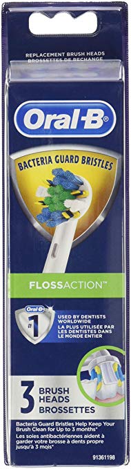 Oral-B FlossAction Electric Toothbrush Replacement Brush Heads, 3 Count with Bacteria Guard