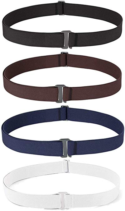 4 Pack Invisible Women Stretch Belt No Show Elastic Web Strap Belt with Flat Buckle for Jeans Pants Dresses