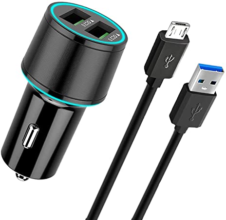 Quick Charge 3.0 Car Charger Dual USB Port Compatible HTC One X10, One A9, One M9/M9Plus/M8/M7,HTC Desire, BlackBerry Priv, Amazon Kindle Fire 7, Fire HD8 HD10 Tablet, 5FTMicro USB Cable