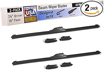 WiperBladesUSA Gold 24" & 18" (Set of 2) Beam Wiper Blades High Performance Automotive Replacement Windshield Wipers For My Car, Easy DIY Install & Multiple Arm Types