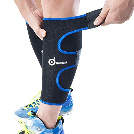 Odoland Compression Sleeve Calf Guard Leg Compression Socks Sports Recovery Calf Pain Relief Adjustable Shin Splints Sleeves - for Running Cycling Fitness & Exercise