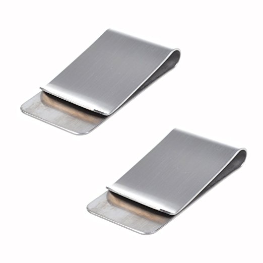 Bluecell Pack of 2 Silver Stainless Steel Slim Money Clip