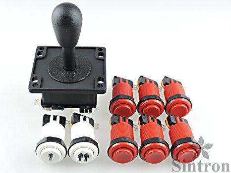 [Sintron] Arcade Parts Bundles Kit with 1 Joystick, 8 Microswitch, 8 Push Buttons (1P 2P buttons & 6pcs Red Buttons ) for Arcade Video Game Multicade MAME Jamma Game (Red)