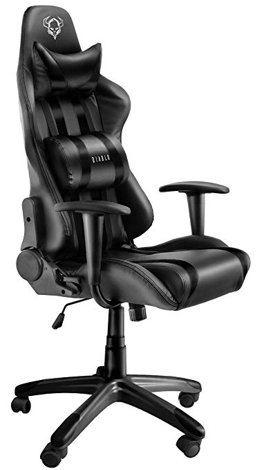 Diablo X-One Gaming Chair Video Game Office Chair Adjustable Lumbar and Neck Cushions Leatherette Height Adjustable (Black/Black)