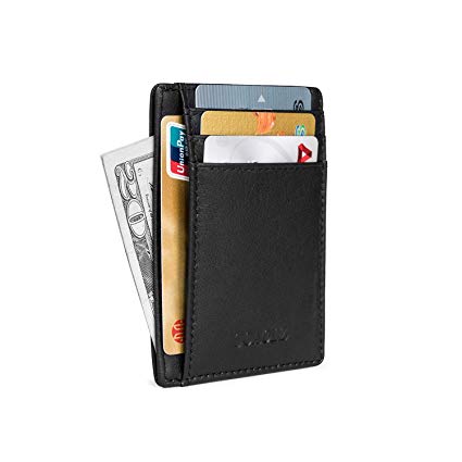 TOAOLZ Front Pocket Slim Leather Wallet for Men Thin RFID Business Credit Card Holder with ID Case