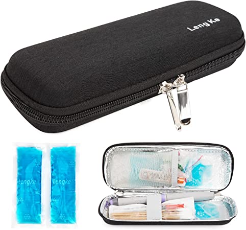 Insulin Travel Case, Small EVA Diabetic Insulated Organizer Portable Cooling Bag for Medication Cooling Insulation, Epi Pen Carrying Bag with 2 Ice Pack by YOUSHARES (Black)