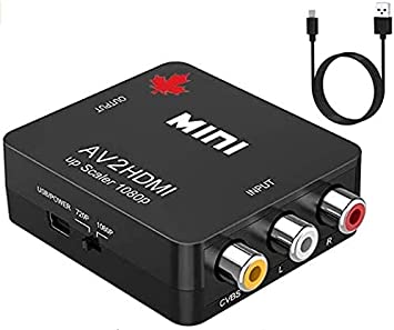 [Maple] RCA to HDMI, 1080P AV to HDMI Video Converter Mini RCA Composite CVBS Adapter Supporting PAL/NTSC with USB Charge Cable (Kuberan)