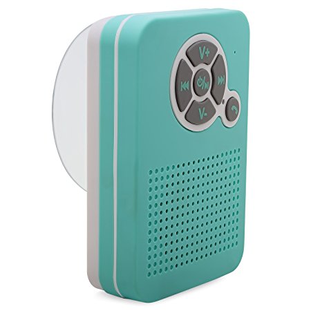 Aduro AquaSound WSP40 Waterproof Shower Bluetooth Portable Speaker with Stand and Suction Cup (Turquoise/White)