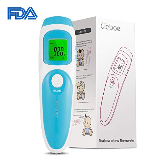 Liaboe Baby Thermometer, Infrared Digital Non-Contact Thermometer with 32 Memory Recalls, 2 Modes Surface/Body with Fever Alert, 3 Color Backlits, for Kids,Infants and Adult, FDA and CE Approved