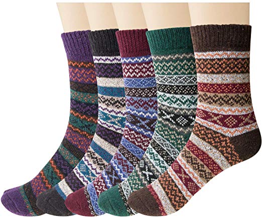 5 Pairs Womens Winter Socks Soft Warm Casual Crew Wool Socks