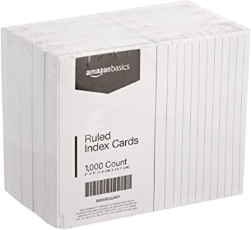 AmazonBasics Ruled Lined Index Cards - 3x5 Inches (10 Packs of 100)