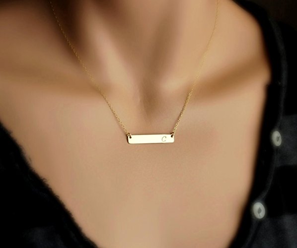 Personalized Gold Bar Necklace, Name Plate Necklace, Delicate Horizontal Bar Necklace, Gold Nameplate Necklace, Silver Initial Necklace
