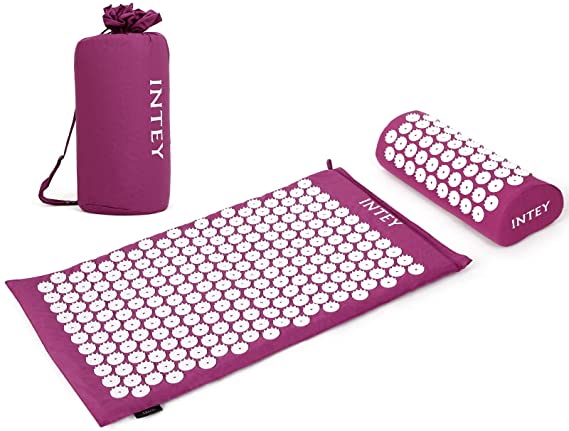 INTTEY Acupressure Mat and Pillow Massage Set Ideal for Back/Neck Pain Relief & Muscle Relaxation, Sleep Aid with Carrying Bags