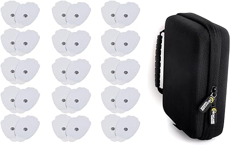 Tens Unit Pads 30 (15 Pairs) Stick on Gel Pads Latex Free Water Based with Protective Carrying Case for Most Tens Unit Muscle Stimulators