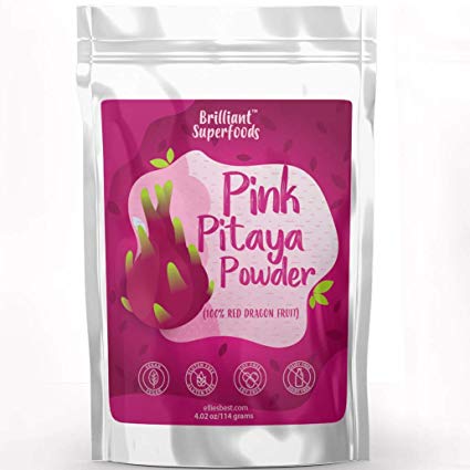 Pink Pitaya Dragon Fruit Superfood Powder - Cold Extracted & Freeze Dried - 4.02 OZ/ 114 gram - Electric Pink Food Coloring Perfect For Smoothie Bowls, Smoothies & Almond Milk Fun! - Ellie's Best …