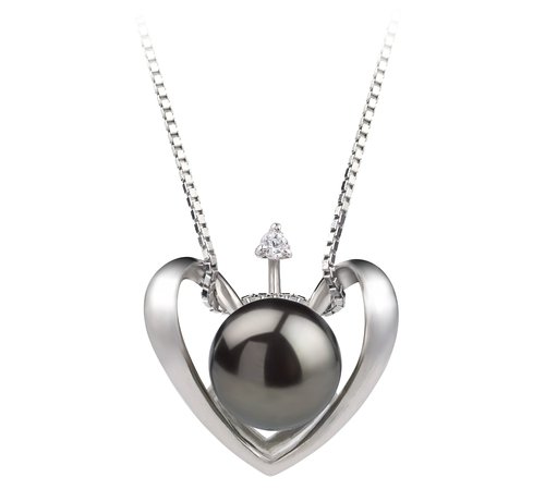 Heart Black 9-10mm AA Quality Freshwater 925 Sterling Silver Pearl Pendant