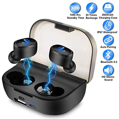 Wireless Earbuds Bluetooth 5.0 TWS Bluetooth Headphones 80H Playtime Bluetooth Earbuds Wireless Headphones Mic Stereo Headphones Bluetooth Headset Mini in-Ear Earphones with 2600mAh Charging Case
