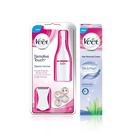 Veet Sensitive Touch Electric Trimmer, and Veet Hair Removal Cream Sensitive Skin 100g