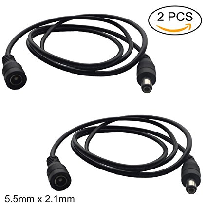 Eleidgs 2PCS 1 Meter 2.1mm x 5.5mm DC 12V Adapter Cable DC Plug Extension Cable Male to Female Black, For LED, CCTV, Car, Monitors, and more (3.3ft)