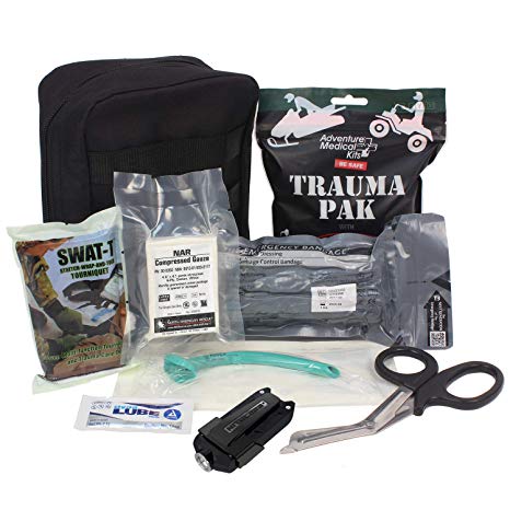 Ever Ready First Aid Meditac Tactical Trauma IFAK Kit with Trauma Pack Quickclot and Israeli Bandage in Molle Pouch (Updated Version Featuring SWAT-T) with Tactical LED Flashlight