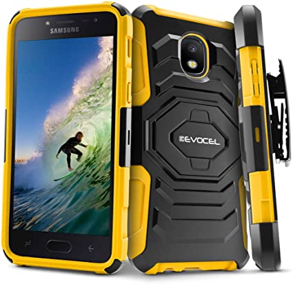 Evocel New Generation Series Compatible with Galaxy J3 2018/ J3 V 3rd/ Express Prime 3/ J3 Achieve/ J3 Star/Amp Prime 3 Belt Clip Holster Case, Kickstand, Dual Layer, Yellow