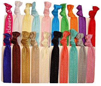 Hair Ties Ponytail Holders - 20 Pack "Solid Assortment" No Crease Ouchless Elastic Styling Accessories Pony Tail Holder Ribbon Bands - By Kenz Laurenz