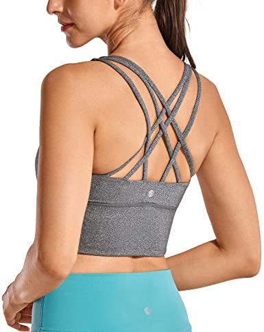 CRZ YOGA Strappy Sports Bras for Women Longline Wirefree Padded Medium Support Yoga Bra Top