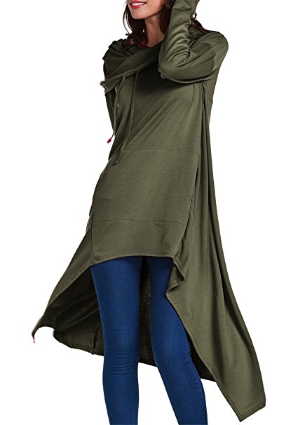 onlypuff Women's Pullover Hoodie Asymmetric Hem Sweatshirts Tunic Tops For Women Solid Color Dress