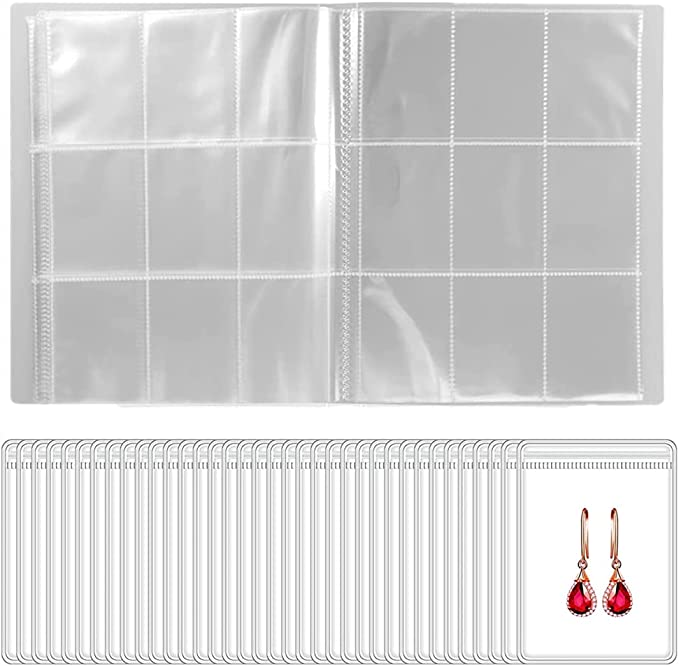 XINBADA Transparent Jewelry Storage Book- Portable Travel Jewelry Earring Organizer Storage Book Bag,Transparent Anti Oxidation Small Jewelry Earring Stud Necklace Ring Storage Booklet Holder Display Case Box With 50 Thicken Zipper Bag