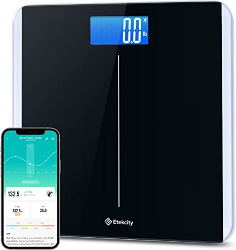 Etekcity Bathroom Scale for Body Weight and BMI, Smart Bluetooth Digital Weighing Scale, Upgraded Version of eb9380h Scale, Free VeSync App, Rounded Corner, 11 x 11 inches, 0.1lb/ 0.05kg, 400 Pounds