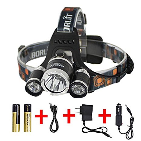 Lightess LED Headlamp Rechargeable Headlight with Cree T6 5000 Lumens RJ-3000 Head Lamp Silver