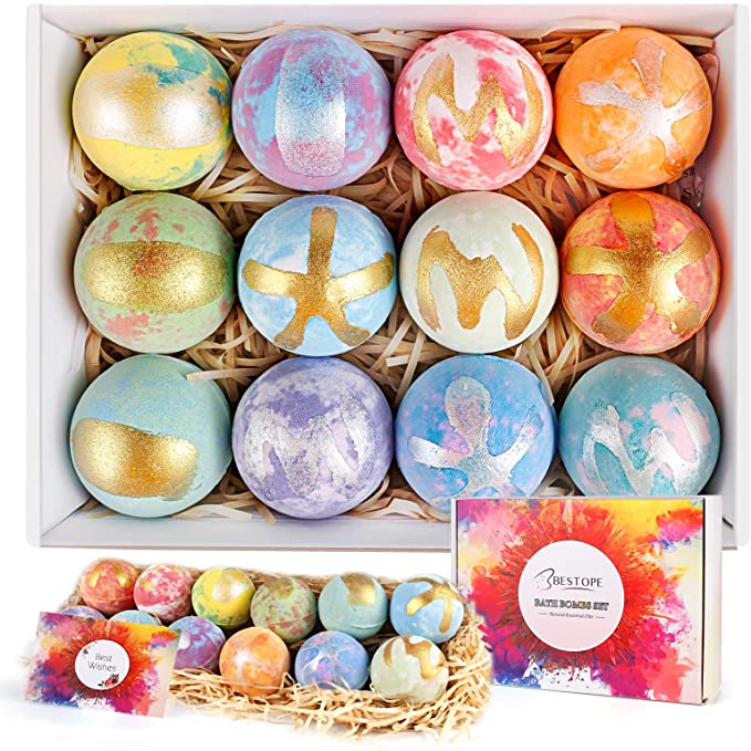 Bath Bombs Gift Set, BESTOPE 12 Bath Bombs Fizzy Spa kit with Essential Oils to Moisturize Dry Skin, Perfect for Bubble and Spa Bath, Christmas Birthday Gift for Women, Men, Mom, Kids and Girls