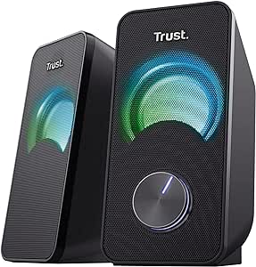 Trust Arys Enceinte PC 2.0 Compacte, 12 W (6 W RMS), Alimentation USB, Connexion Jack 3,5 mm, Éclairage LED, Haut Parleur pour PC, Ordinateur Portable - Noir