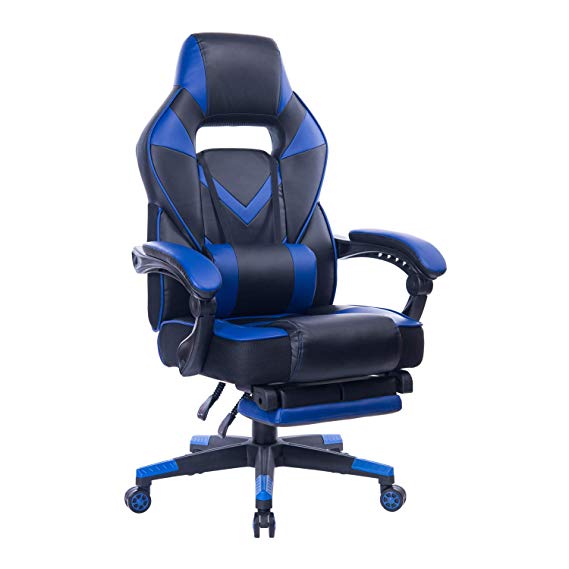 HEALGEN Gaming Chair with Massage Lumbar Pillow and Footrest Memory Foam Racing Gamer Chair Ergonomic High-Back Office Chair Reclining PC Desk Chair-Blue